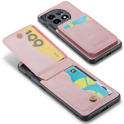 For OnePlus 11 Fierre Shann Crazy Horse Card Holder Back Cover PU Phone Case(Pink) by FIERRE SHANN