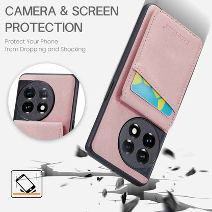 For OnePlus 11 Fierre Shann Crazy Horse Card Holder Back Cover PU Phone Case(Pink) by FIERRE SHANN