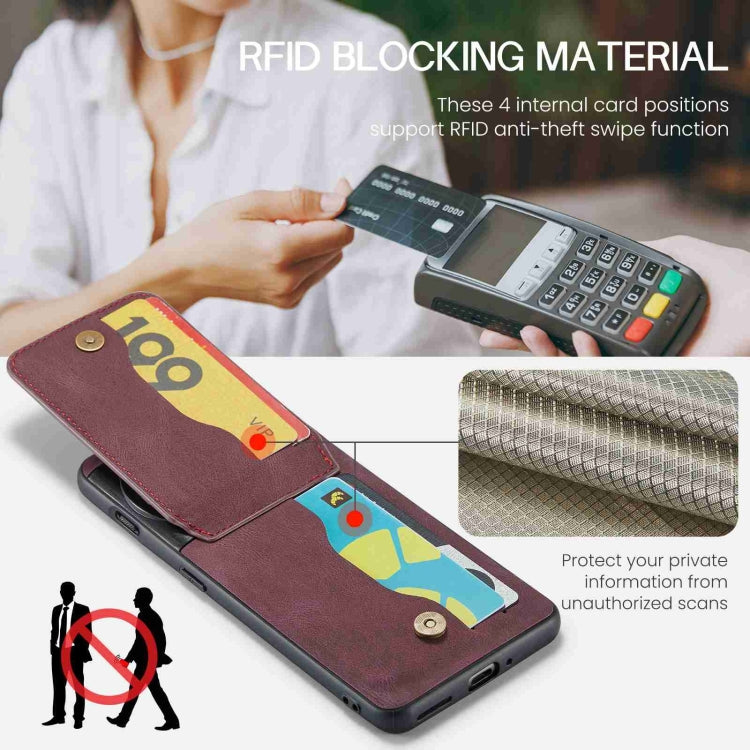 For OnePlus 11 Fierre Shann Crazy Horse Card Holder Back Cover PU Phone Case(Wine Red) by FIERRE SHANN