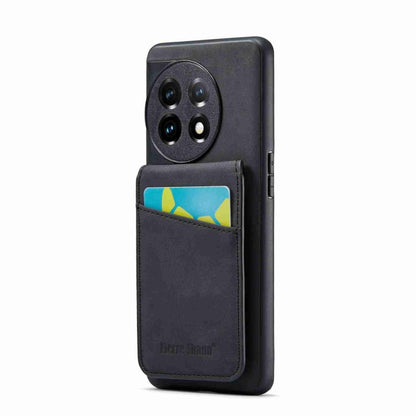 For OnePlus 11 Fierre Shann Crazy Horse Card Holder Back Cover PU Phone Case(Black) by FIERRE SHANN