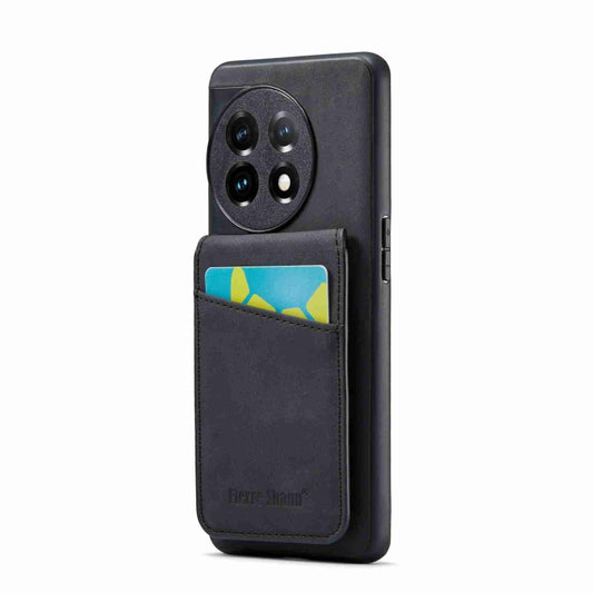 For OnePlus 11 Fierre Shann Crazy Horse Card Holder Back Cover PU Phone Case(Black) by FIERRE SHANN