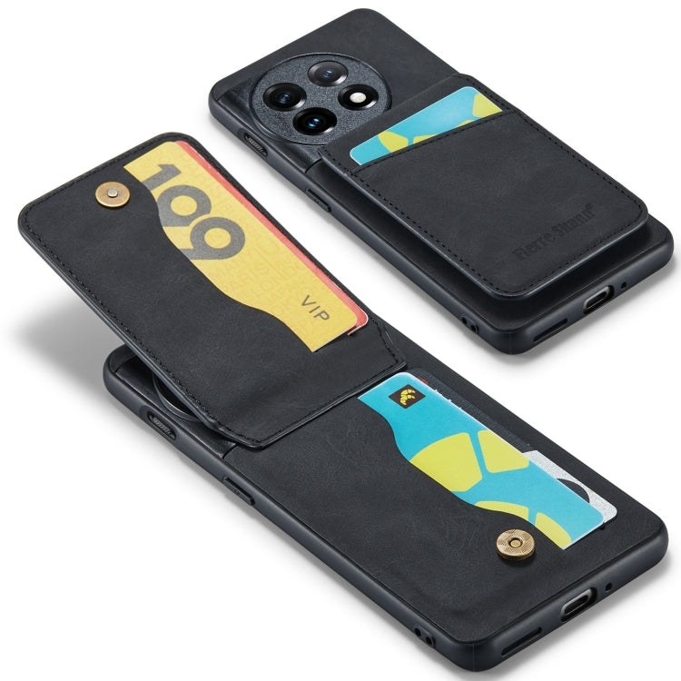 For OnePlus 11 Fierre Shann Crazy Horse Card Holder Back Cover PU Phone Case(Black) by FIERRE SHANN