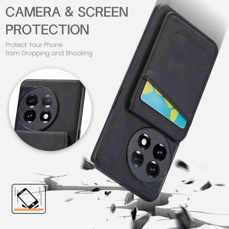 For OnePlus 11 Fierre Shann Crazy Horse Card Holder Back Cover PU Phone Case(Black) by FIERRE SHANN