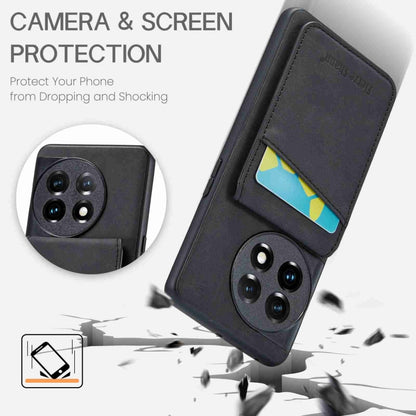 For OnePlus 11 Fierre Shann Crazy Horse Card Holder Back Cover PU Phone Case(Black) by FIERRE SHANN