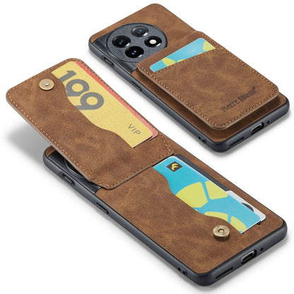 For OnePlus 11 Fierre Shann Crazy Horse Card Holder Back Cover PU Phone Case(Brown) by FIERRE SHANN