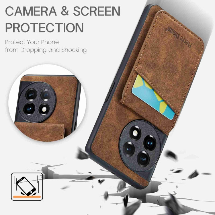 For OnePlus 11 Fierre Shann Crazy Horse Card Holder Back Cover PU Phone Case(Brown) by FIERRE SHANN