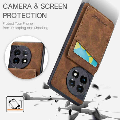 For OnePlus 11 Fierre Shann Crazy Horse Card Holder Back Cover PU Phone Case(Brown) by FIERRE SHANN
