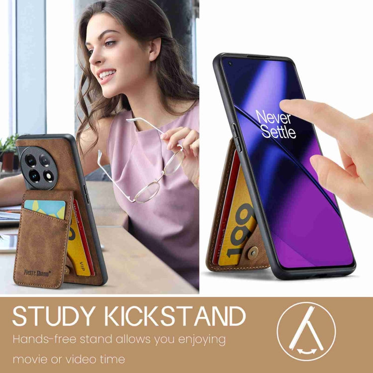 For OnePlus 11 Fierre Shann Crazy Horse Card Holder Back Cover PU Phone Case(Brown) by FIERRE SHANN