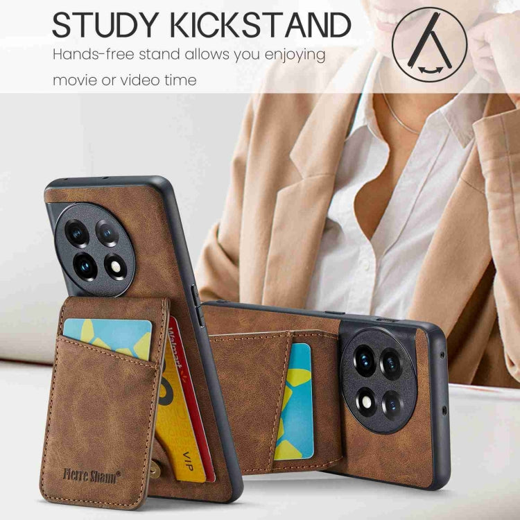 For OnePlus 11 Fierre Shann Crazy Horse Card Holder Back Cover PU Phone Case(Brown) by FIERRE SHANN
