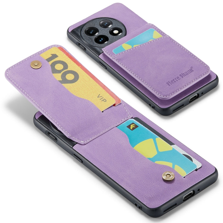 For OnePlus 11 Fierre Shann Crazy Horse Card Holder Back Cover PU Phone Case(Purple) by FIERRE SHANN