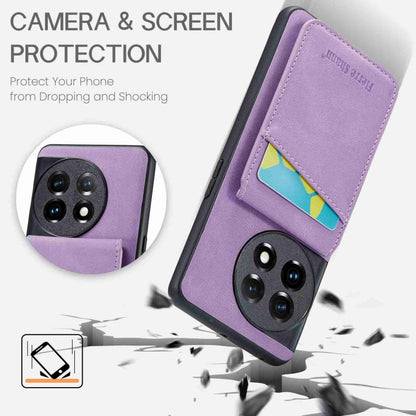 For OnePlus 11 Fierre Shann Crazy Horse Card Holder Back Cover PU Phone Case(Purple) by FIERRE SHANN