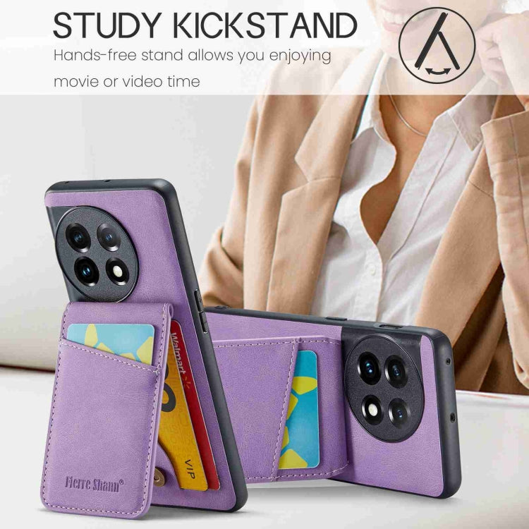 For OnePlus 11 Fierre Shann Crazy Horse Card Holder Back Cover PU Phone Case(Purple) by FIERRE SHANN