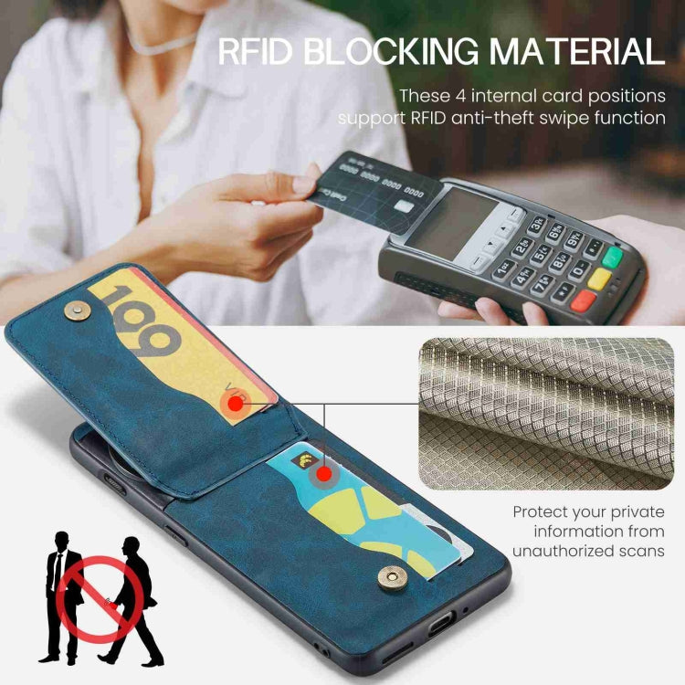 For OnePlus 11 Fierre Shann Crazy Horse Card Holder Back Cover PU Phone Case(Blue) by FIERRE SHANN