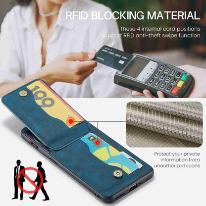 For OnePlus 11 Fierre Shann Crazy Horse Card Holder Back Cover PU Phone Case(Blue) by FIERRE SHANN