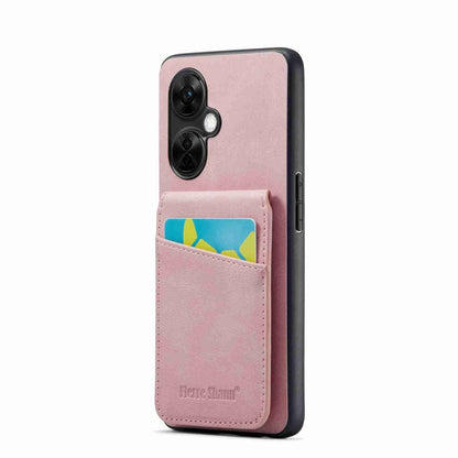 For OnePlus Nord CE 3 / CE 3 Lite Fierre Shann Crazy Horse Card Holder Back Cover PU Phone Case(Pink) by FIERRE SHANN