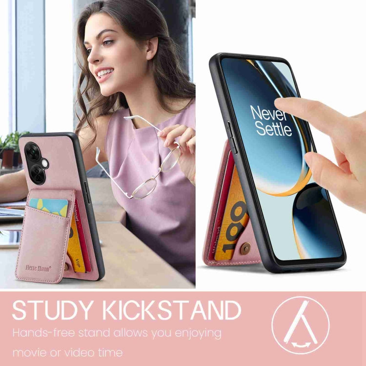 For OnePlus Nord CE 3 / CE 3 Lite Fierre Shann Crazy Horse Card Holder Back Cover PU Phone Case(Pink) by FIERRE SHANN