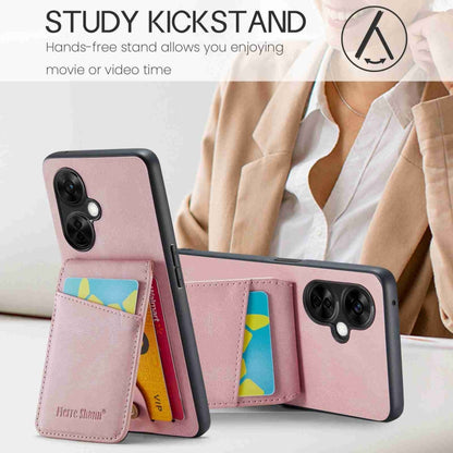 For OnePlus Nord CE 3 / CE 3 Lite Fierre Shann Crazy Horse Card Holder Back Cover PU Phone Case(Pink) by FIERRE SHANN