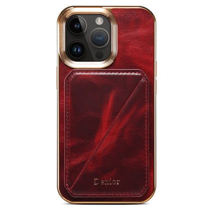 For iPhone 15 Pro Denior Oil Wax Leather Electroplating Card Slot Holder Phone Case(Red) by Denior