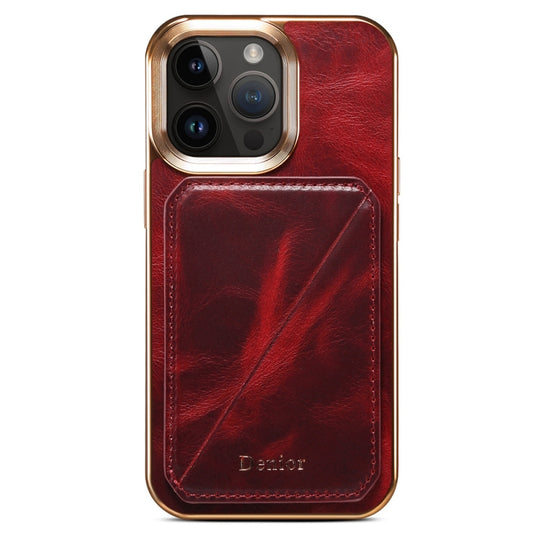 For iPhone 15 Pro Denior Oil Wax Leather Electroplating Card Slot Holder Phone Case(Red) by Denior