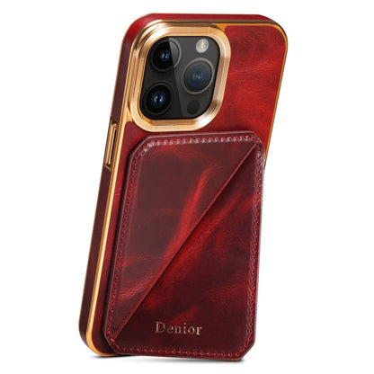 For iPhone 15 Pro Denior Oil Wax Leather Electroplating Card Slot Holder Phone Case(Red) by Denior