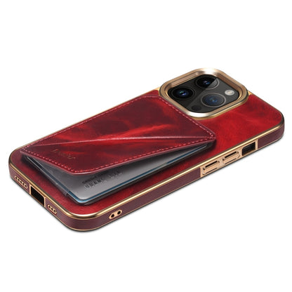 For iPhone 15 Pro Denior Oil Wax Leather Electroplating Card Slot Holder Phone Case(Red) by Denior