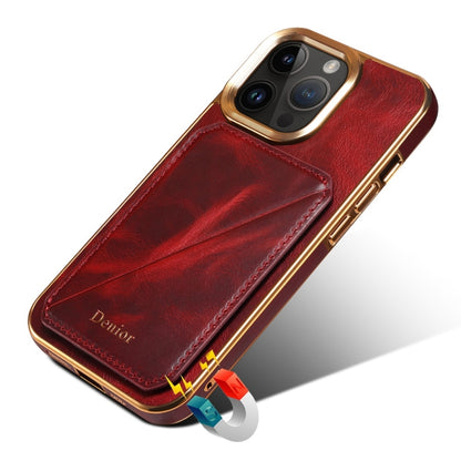 For iPhone 15 Pro Denior Oil Wax Leather Electroplating Card Slot Holder Phone Case(Red) by Denior