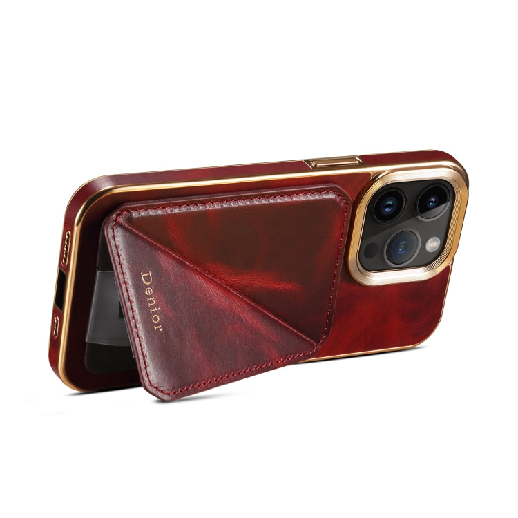 For iPhone 15 Plus Denior Oil Wax Leather Electroplating Card Slot Holder Phone Case(Red) by Denior