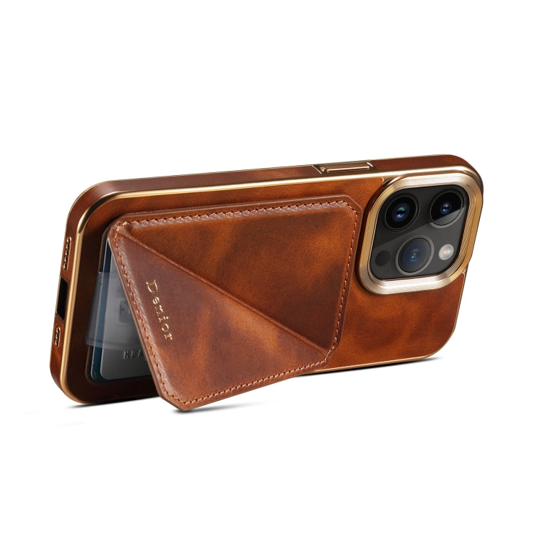 For iPhone 15 Plus Denior Oil Wax Leather Electroplating Card Slot Holder Phone Case(Brown) by Denior
