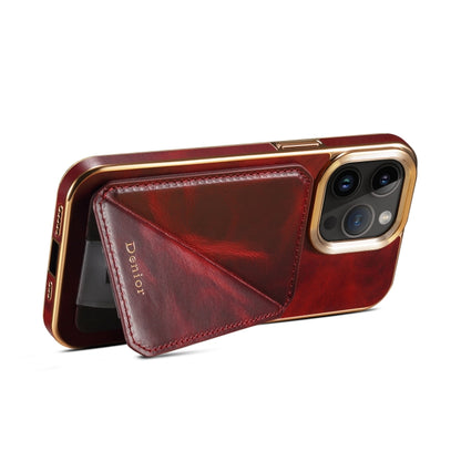 For iPhone 15 Denior Oil Wax Leather Electroplating Card Slot Holder Phone Case(Red) by Denior