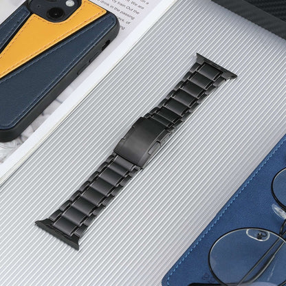 For Apple Watch Series 6 44mm Five Beads Turtle Buckle Titanium Steel Watch Band(Black) by bashfashion
