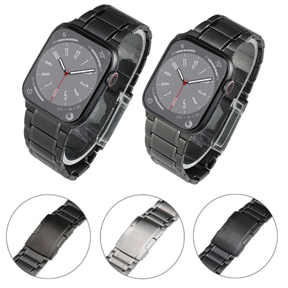 For Apple Watch Series 2 42mm Five Beads Turtle Buckle Titanium Steel Watch Band(Black) by bashfashion