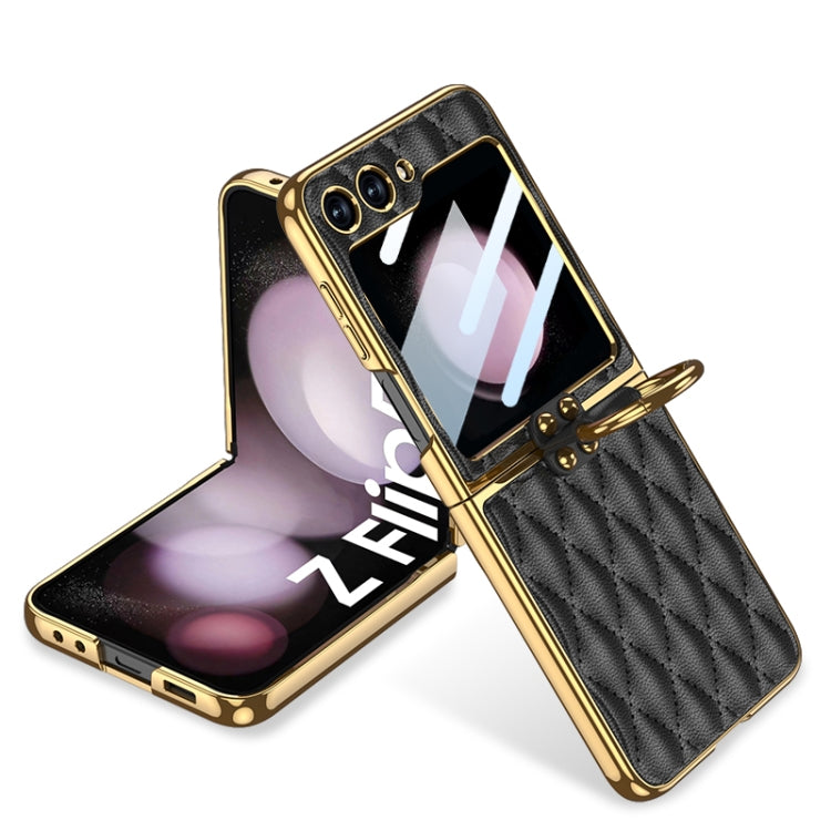 For Samsung Galaxy Z Flip5 GKK Integrated Plating Diamond Texture PU Phone Case with Ring(Black) by GKK