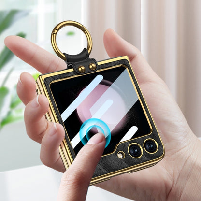For Samsung Galaxy Z Flip5 GKK Integrated Plating Diamond Texture PU Phone Case with Ring(Black) by GKK