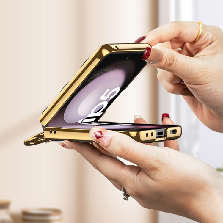 For Samsung Galaxy Z Flip5 GKK Integrated Plating Diamond Texture PU Phone Case with Ring(Black) by GKK