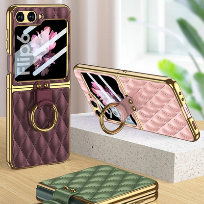 For Samsung Galaxy Z Flip6/7 FE GKK Integrated Plating Diamond Texture PU Phone Case with Ring(Pink) by GKK