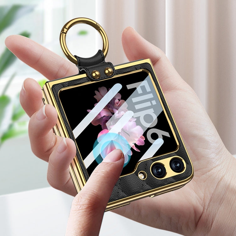 For Samsung Galaxy Z Flip6/7 FE GKK Integrated Plating Diamond Texture PU Phone Case with Ring(Pink) by GKK