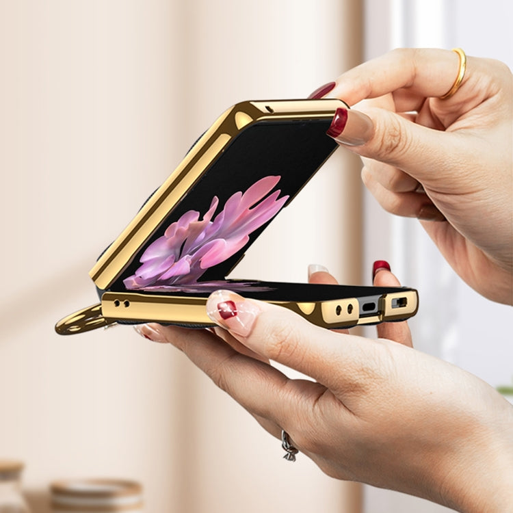 For Samsung Galaxy Z Flip6/7 FE GKK Integrated Plating Diamond Texture PU Phone Case with Ring(Pink) by GKK