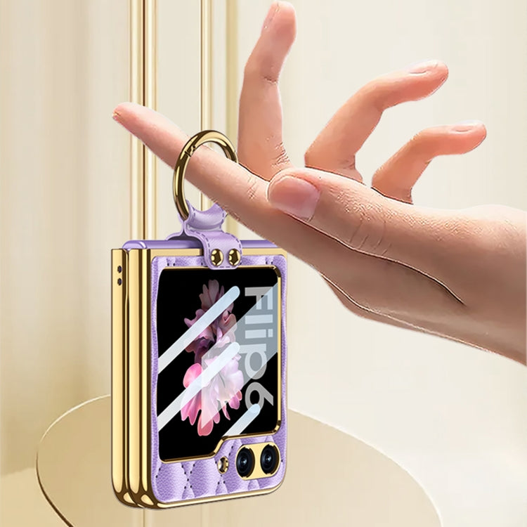 For Samsung Galaxy Z Flip6/7 FE GKK Integrated Plating Diamond Texture PU Phone Case with Ring(Pink) by GKK