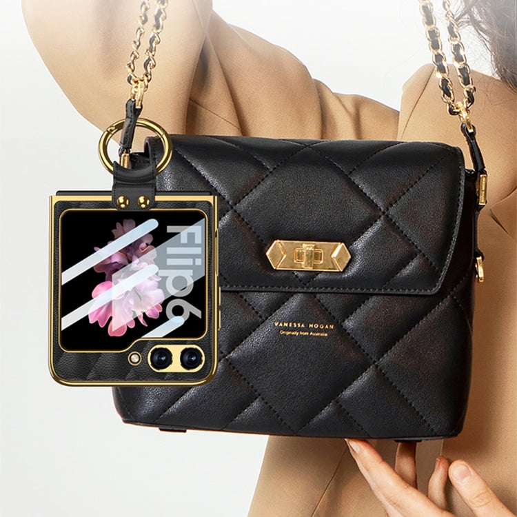 For Samsung Galaxy Z Flip6/7 FE GKK Integrated Plating Diamond Texture PU Phone Case with Ring(Pink) by GKK