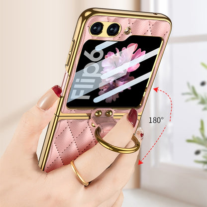 For Samsung Galaxy Z Flip6/7 FE GKK Integrated Plating Diamond Texture PU Phone Case with Ring(Pink) by GKK
