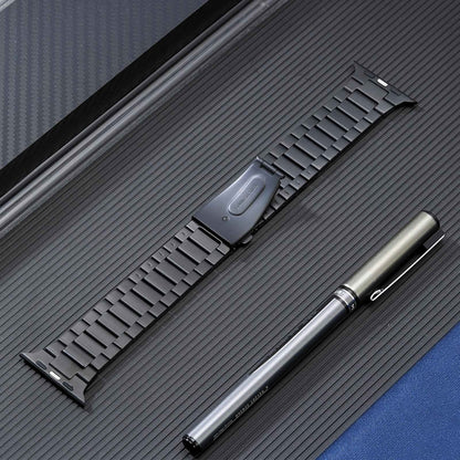 For Apple Watch Series 8 41mm Flat Buckle Stainless Steel Watch Band(Black) by bashfashion