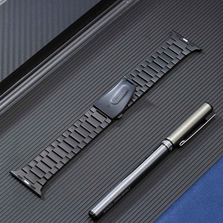 For Apple Watch Series 8 45mm Flat Buckle Stainless Steel Watch Band(Black) by bashfashion