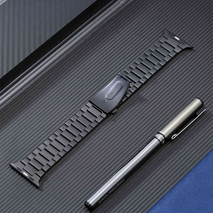 For Apple Watch SE 2023 44mm Flat Buckle Stainless Steel Watch Band(Black) by bashfashion