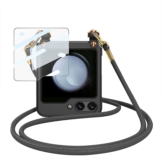 For Samsung Galaxy Z Flip5 GKK Cross-body Ultra-thin PC Phone Case with Strap(Black) by GKK