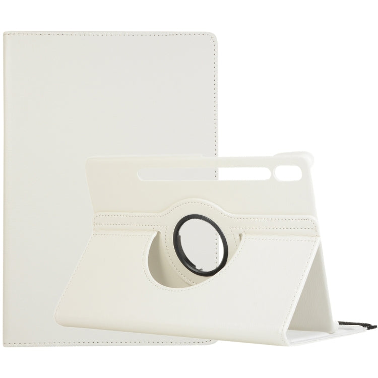 For Samsung Galaxy Tab S9+ / Tab S10+ Litchi Texture 360 Degrees Rotation Holder Leather Tablet Case(White) by bashfashion