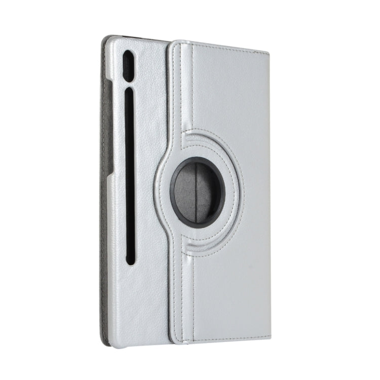For Samsung Galaxy Tab S9+ / Tab S10+ Litchi Texture 360 Degrees Rotation Holder Leather Tablet Case(Silver) by bashfashion