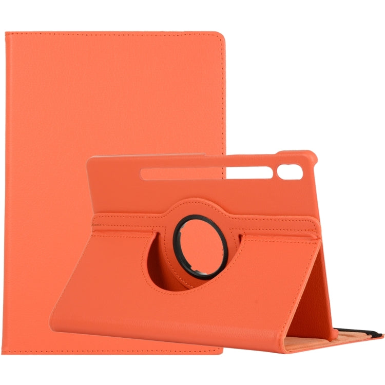 For Samsung Galaxy Tab S9 Ultra Litchi Texture 360 Degrees Rotation Holder Leather Tablet Case(Orange) by bashfashion