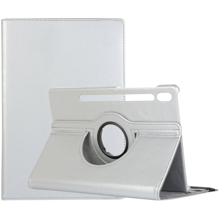 For Samsung Galaxy Tab S9 Ultra Litchi Texture 360 Degrees Rotation Holder Leather Tablet Case(Silver) by bashfashion