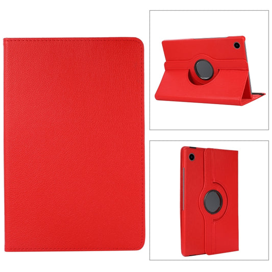 For Samsung Galaxy Tab A9 / Tab A11 Litchi Texture 360 Degrees Rotation Holder Leather Tablet Case(Red) by bashfashion