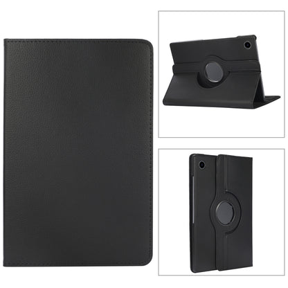 For Samsung Galaxy Tab A9 / Tab A11 Litchi Texture 360 Degrees Rotation Holder Leather Tablet Case(Black) by bashfashion